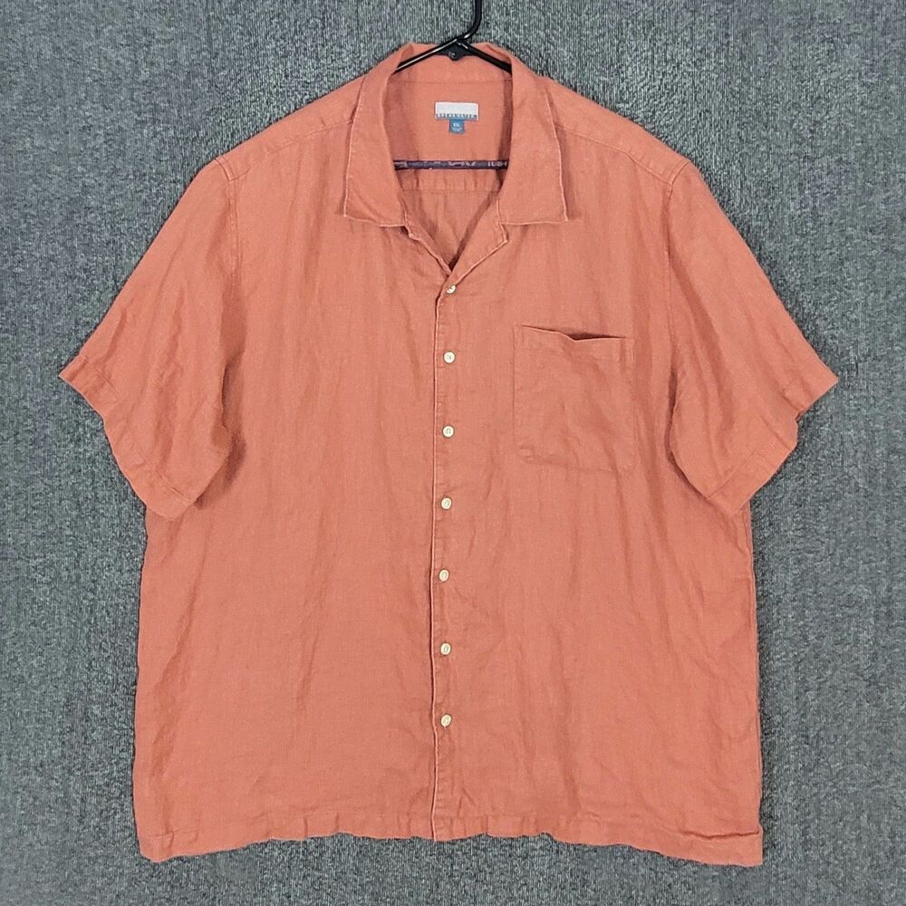 Breakwater Shirt Mens XXL Coral Orange 100% Linen Camp Short Sleeve Button Up